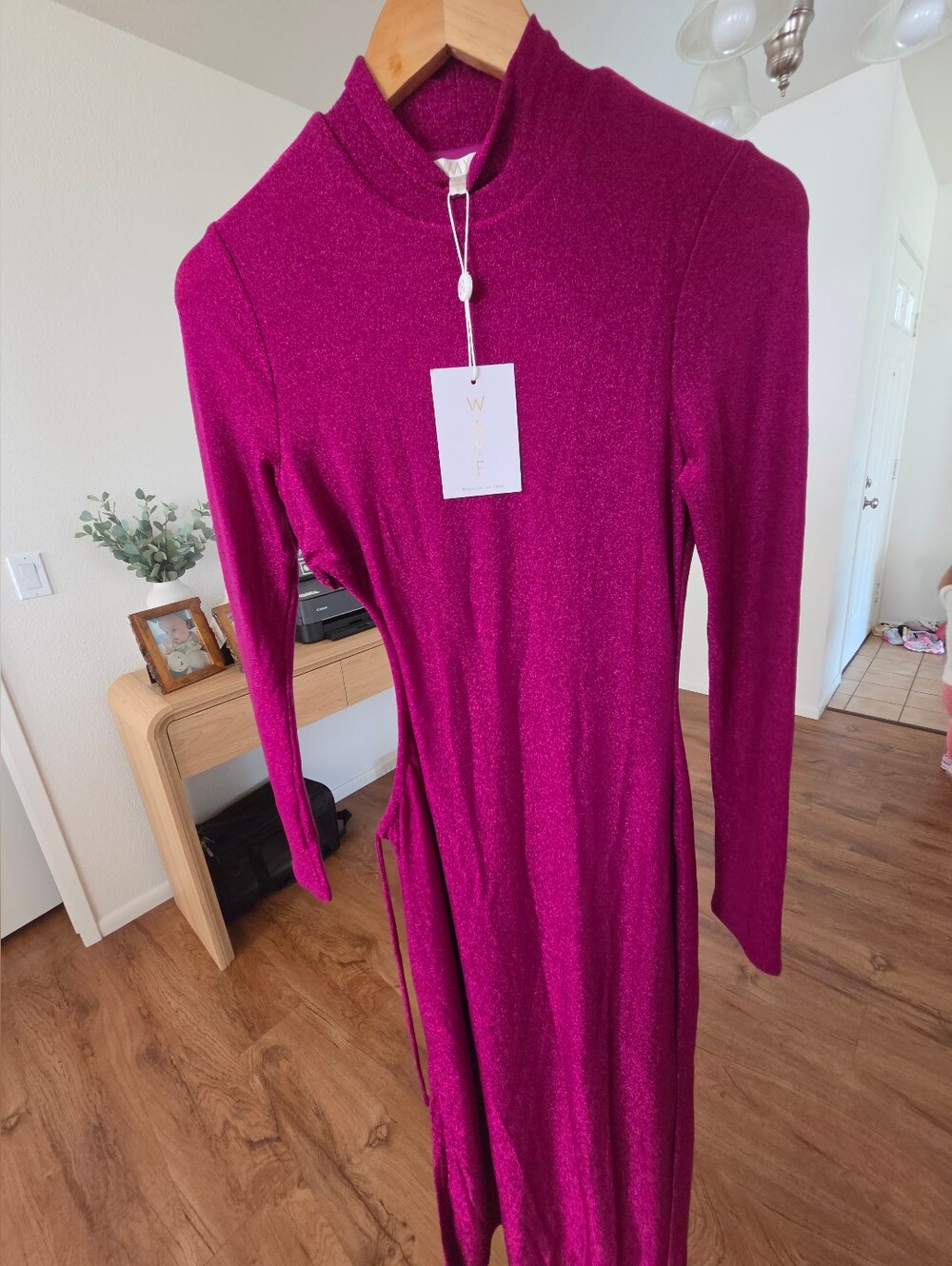 Wayf Magenta Cutout Midi Dress - Picture 2 of 6